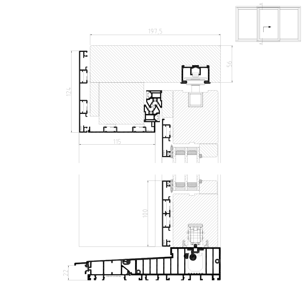 Plano - scheme G vertical section of sliding sash 