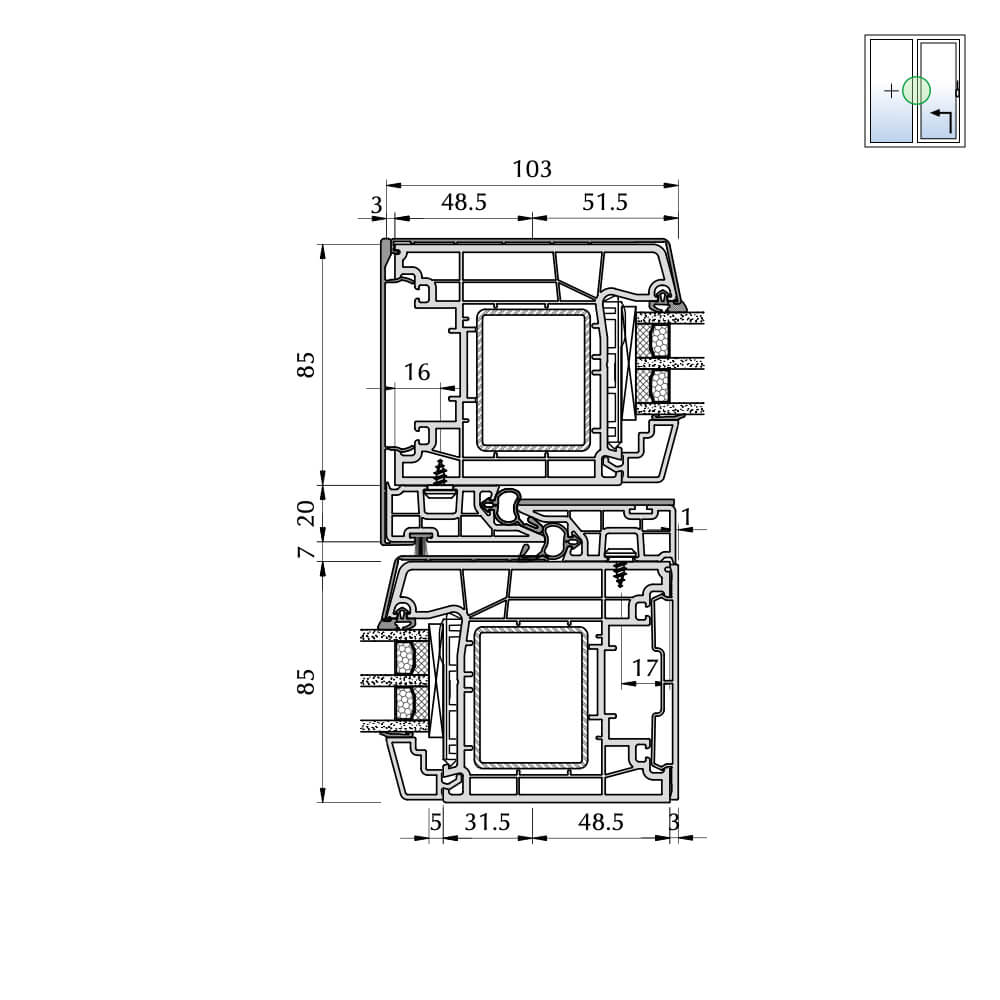 TwinSet Premium - detail of central mullion
