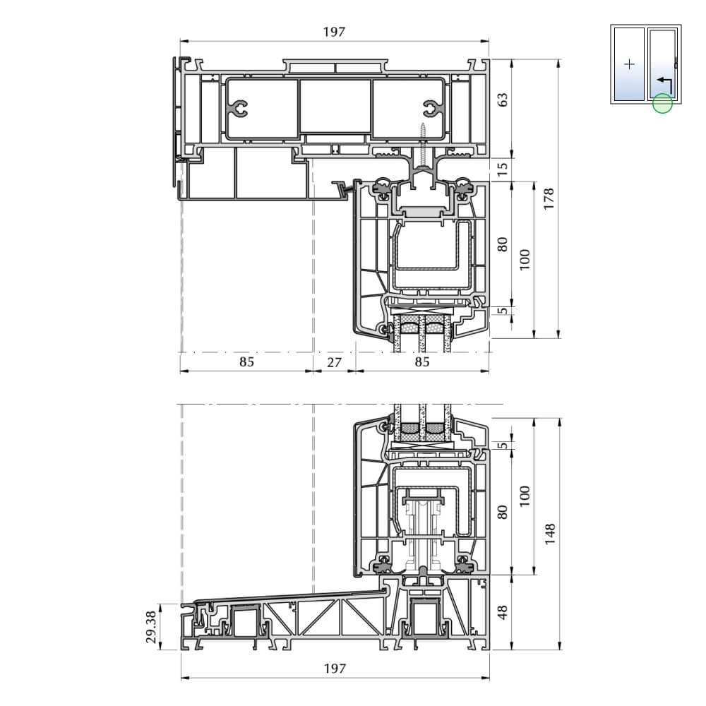 TwinSet Premium - lower detail of sliding sash