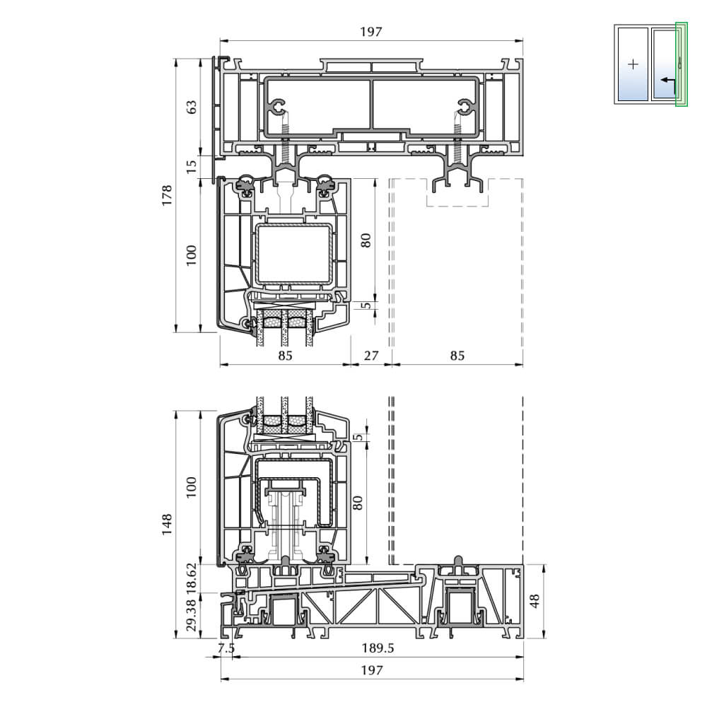 TwinSet Premium - right-side detail of sliding sash