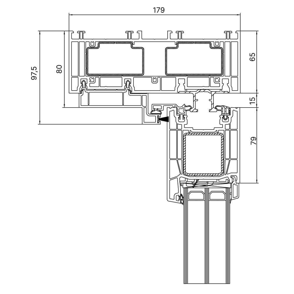 Kömmerling PremiDoor 76 - top detail of sliding sash