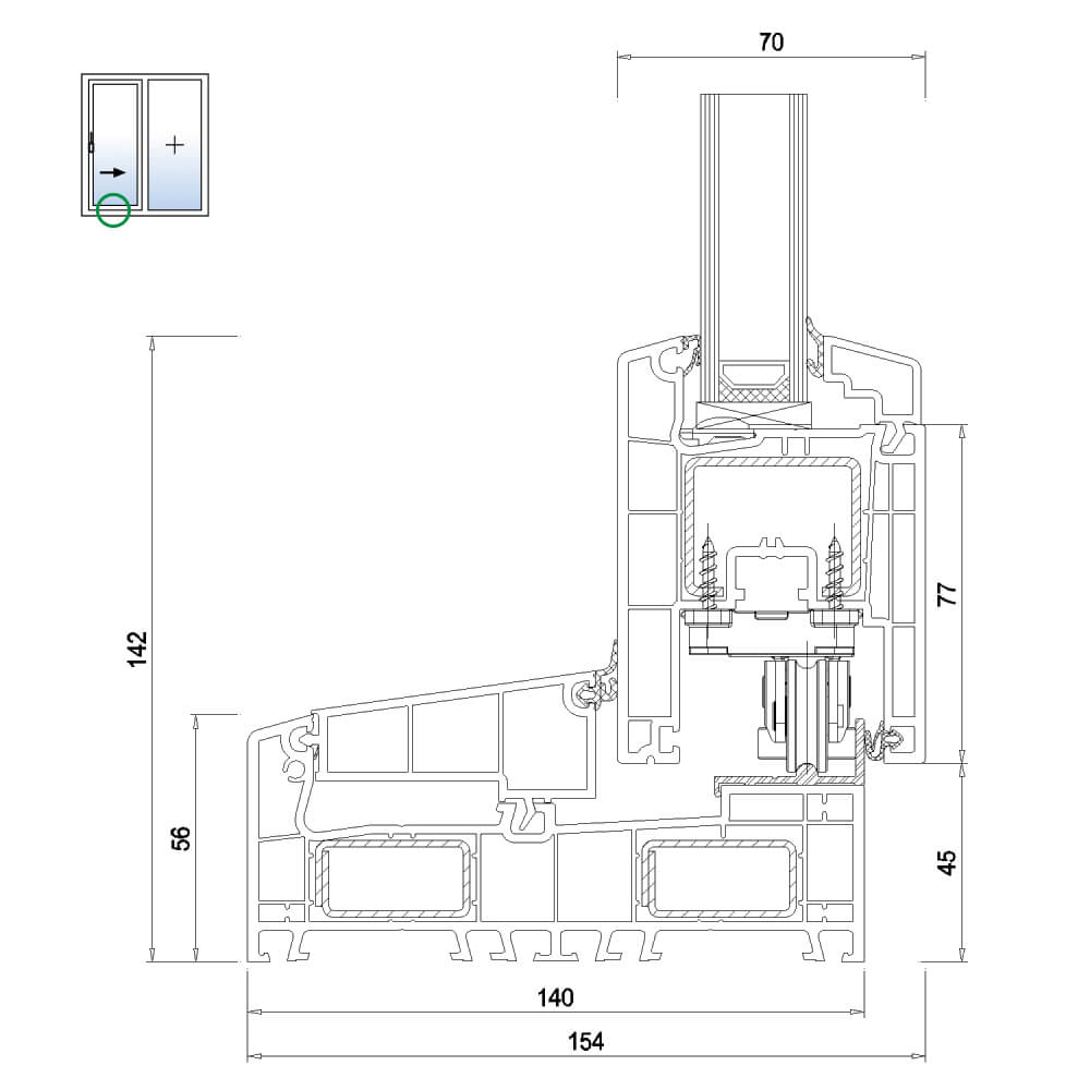IDEAL Smart-Slide - lower detail of inner sliding sash