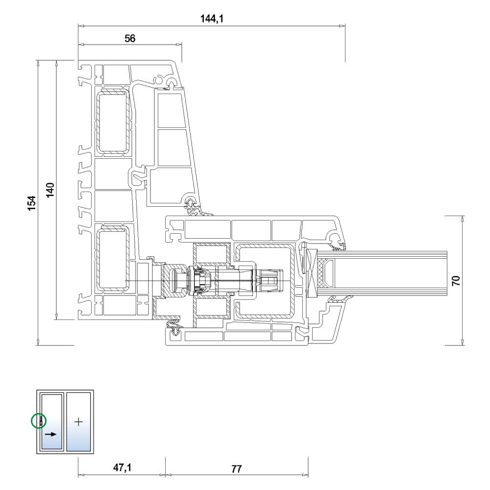 IDEAL Smart-Slide - left-side detail of inner sliding sash