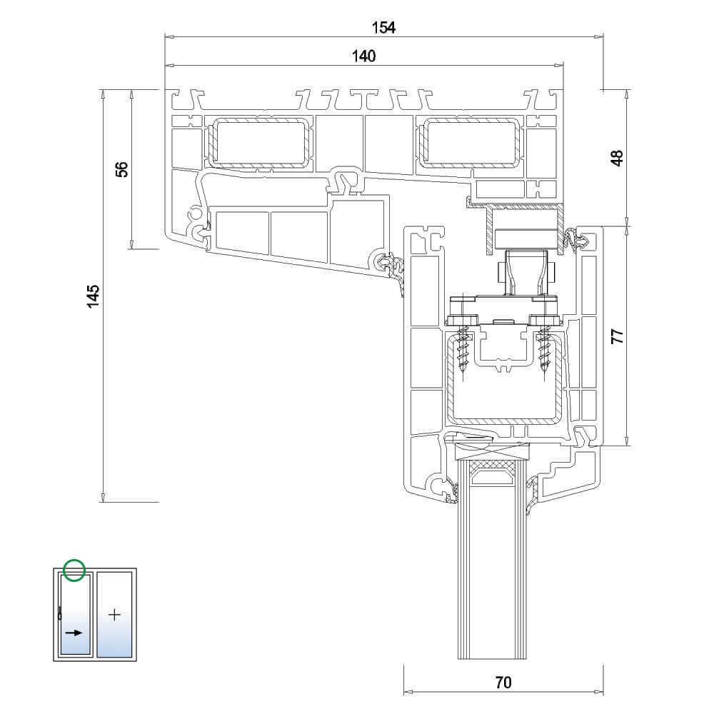 IDEAL Smart-Slide - top detail of inner sliding sash