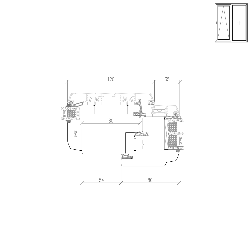 IDEALU Classicline IV 68 - IDEAL 4000 - detail of central mullion 
