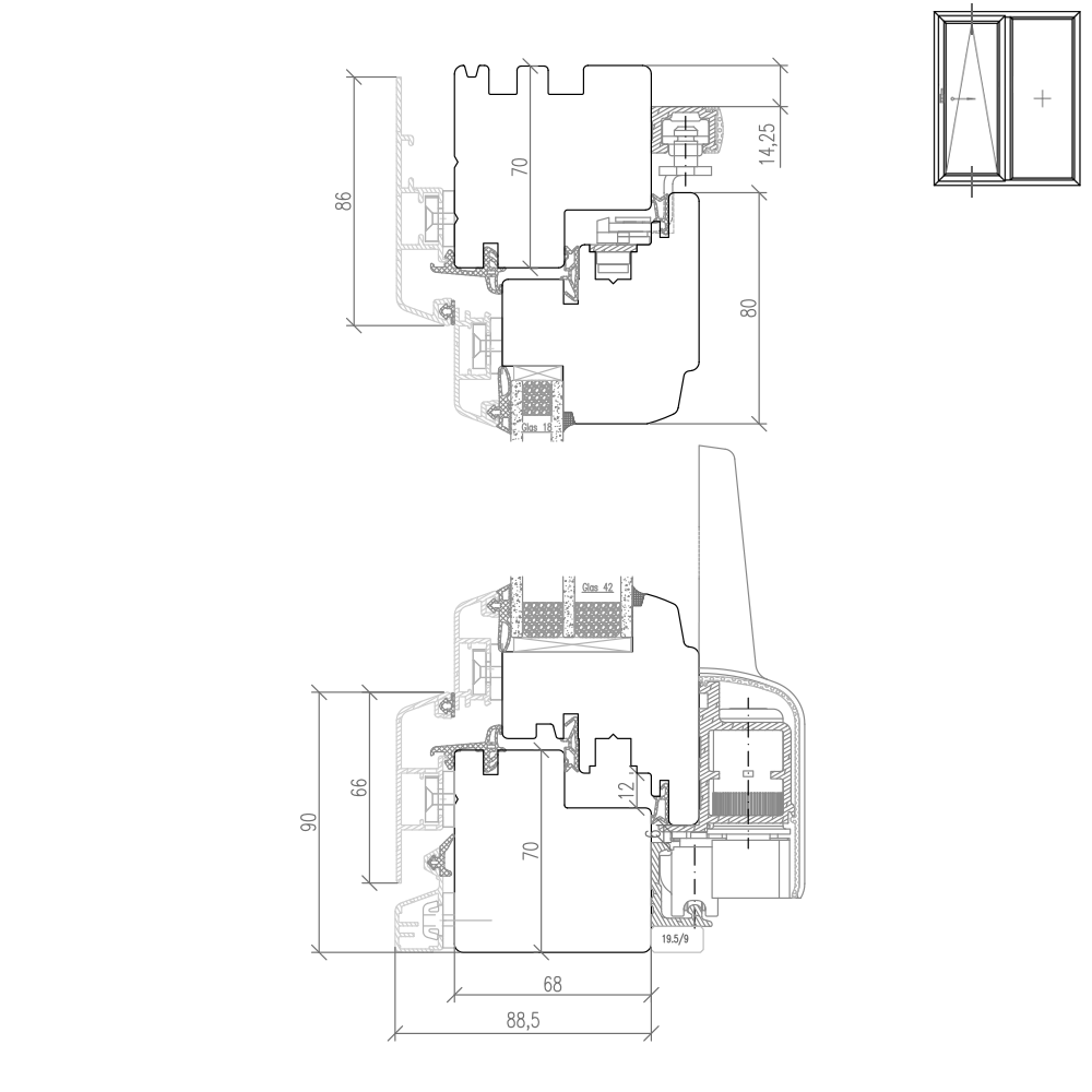 IDEALU Classicline IV 68 - vertical cross section
