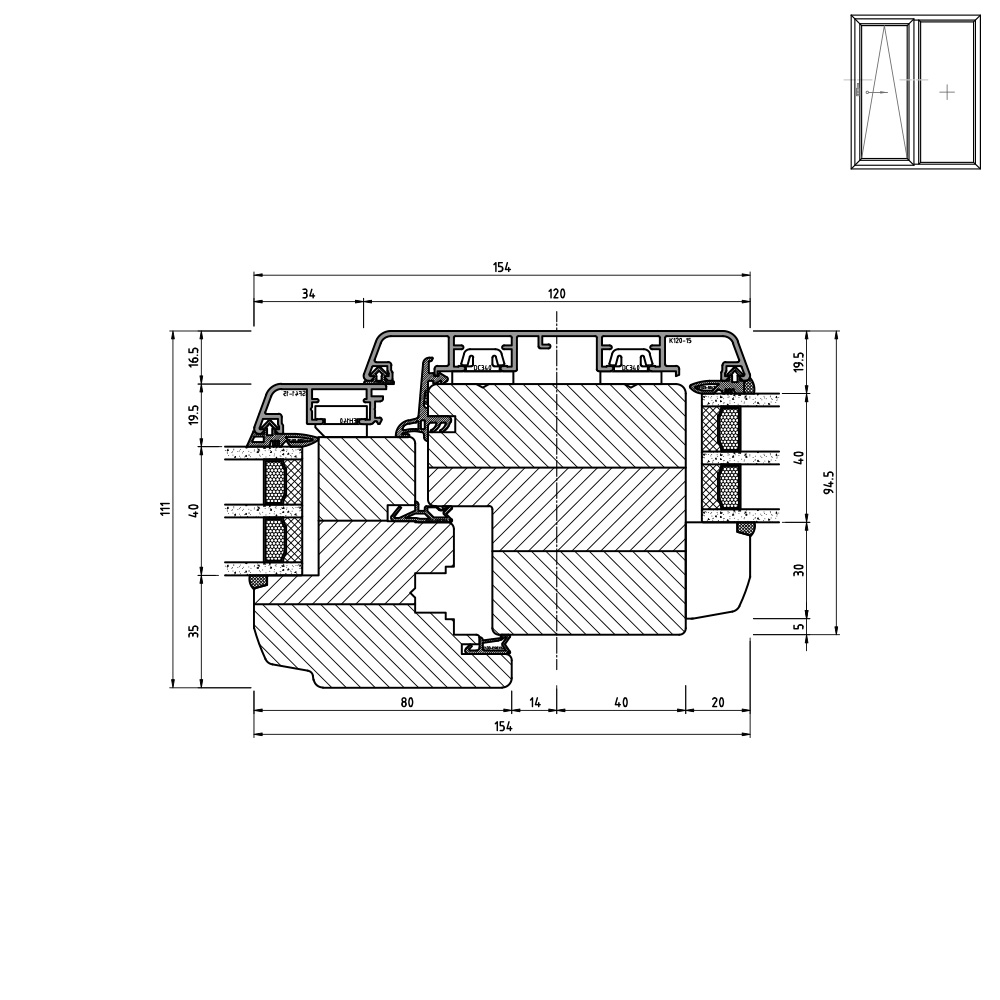 IDEALU Classicline IV 78 - detail of central mullion 