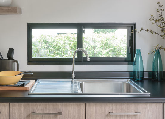 Aluminium sliding windows in kitchen