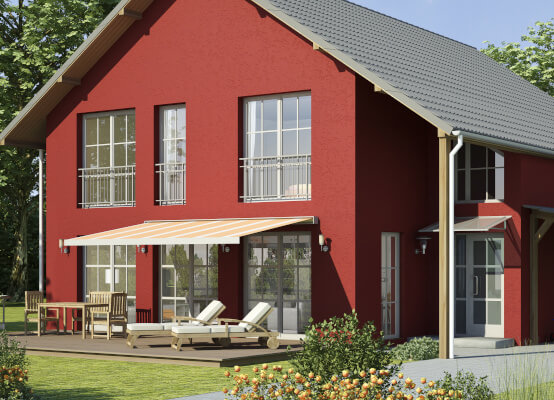 Red house with French windows