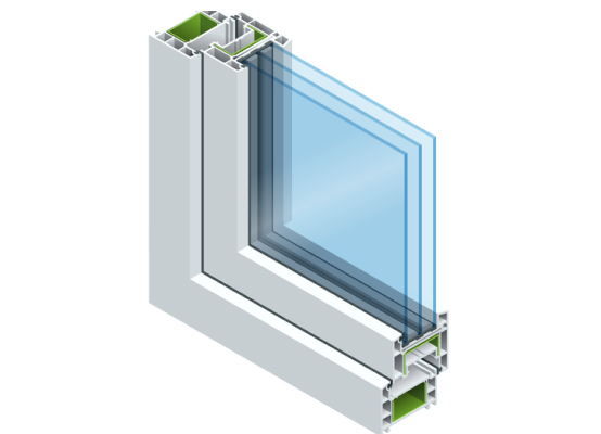 Triple-glazed window section