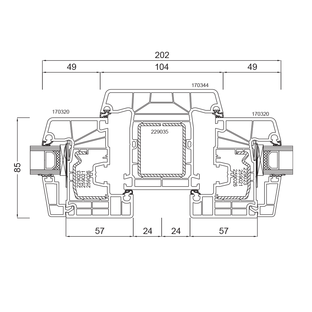Ideal 7000 Central mullion 104 mm