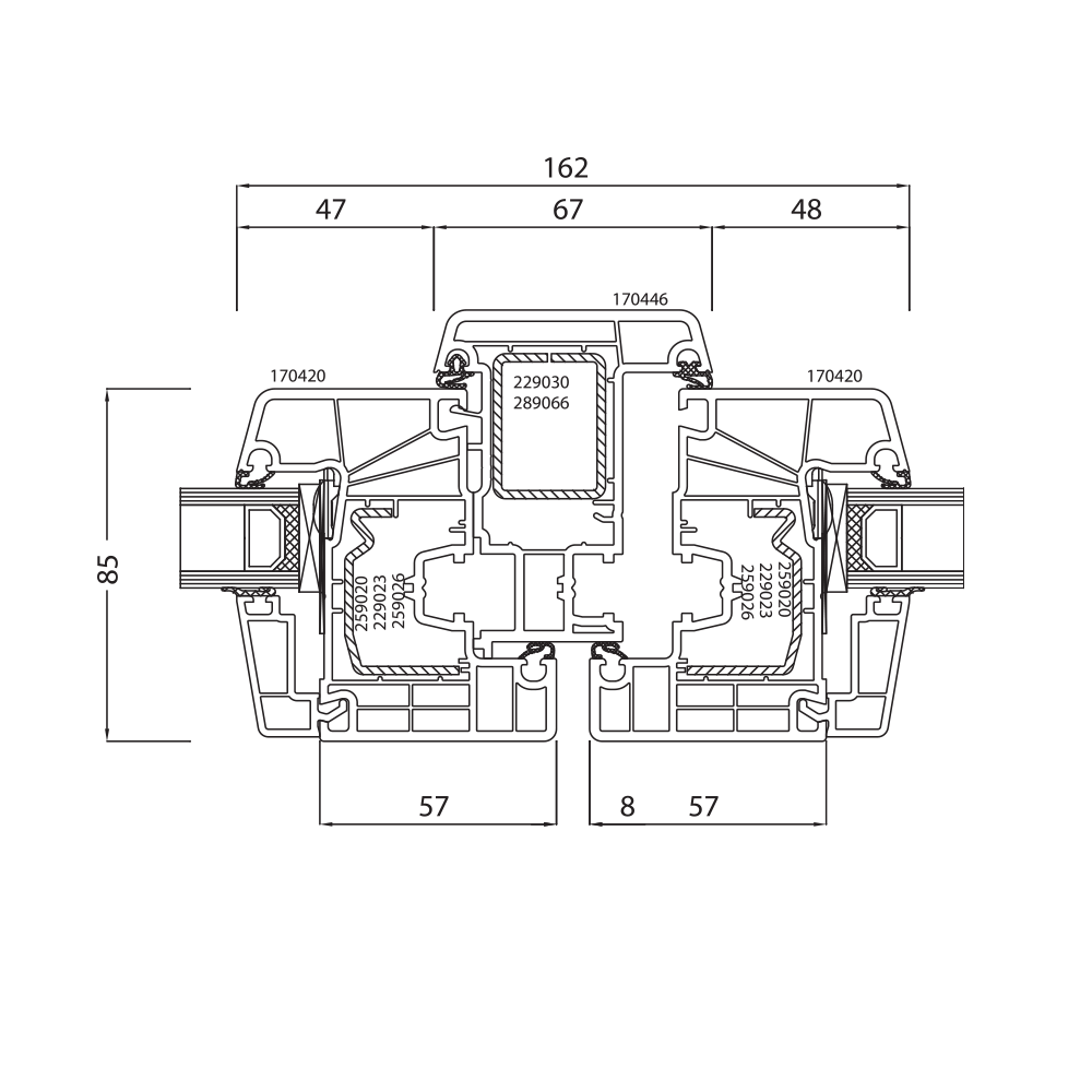 Ideal 7000 floating mullion detailed view