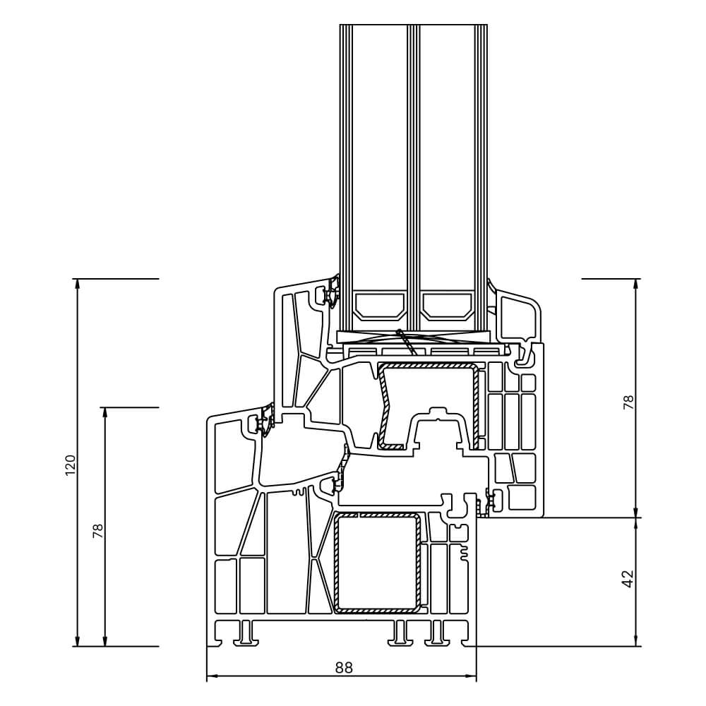Kömmerling 88 MD sectional drawing