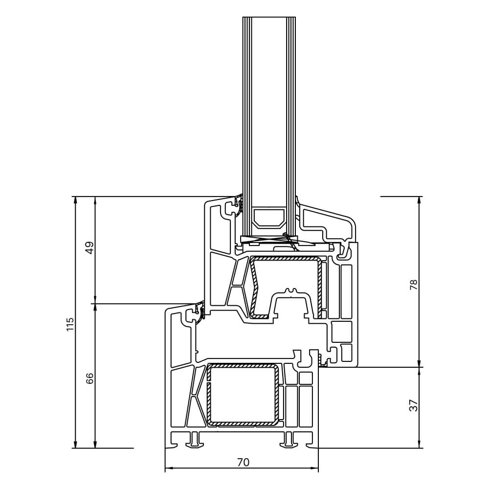 Kömmerling 70 AD sectional drawing