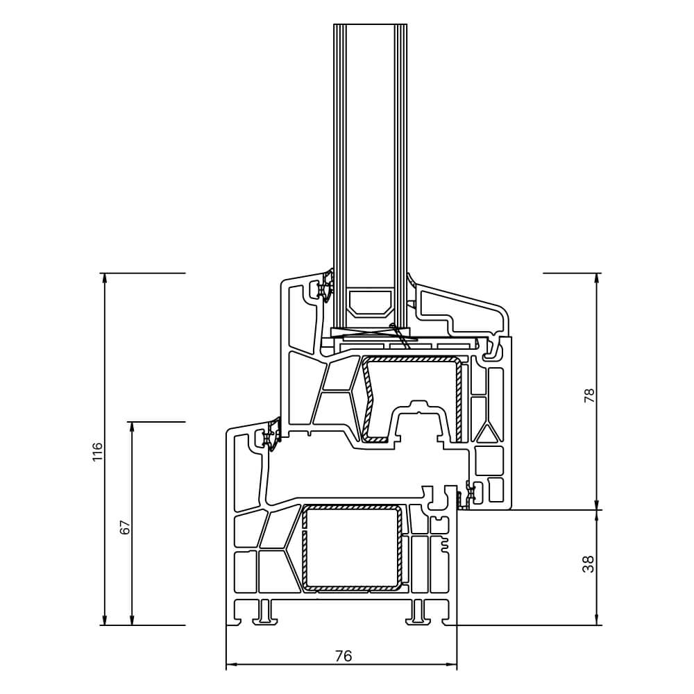 Kömmerling 76 AD sectional drawing