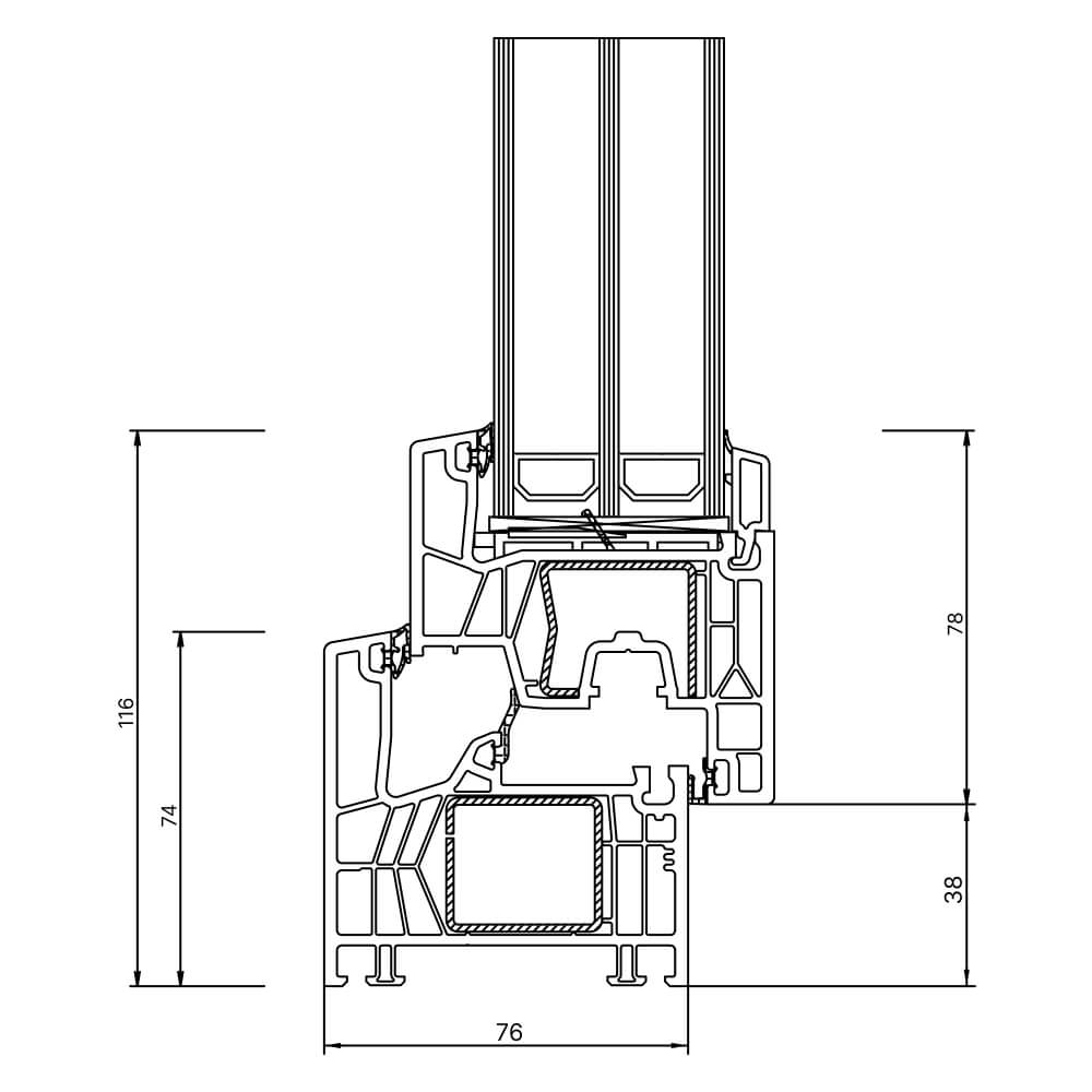 Kömmerling 76 MD sectional drawing