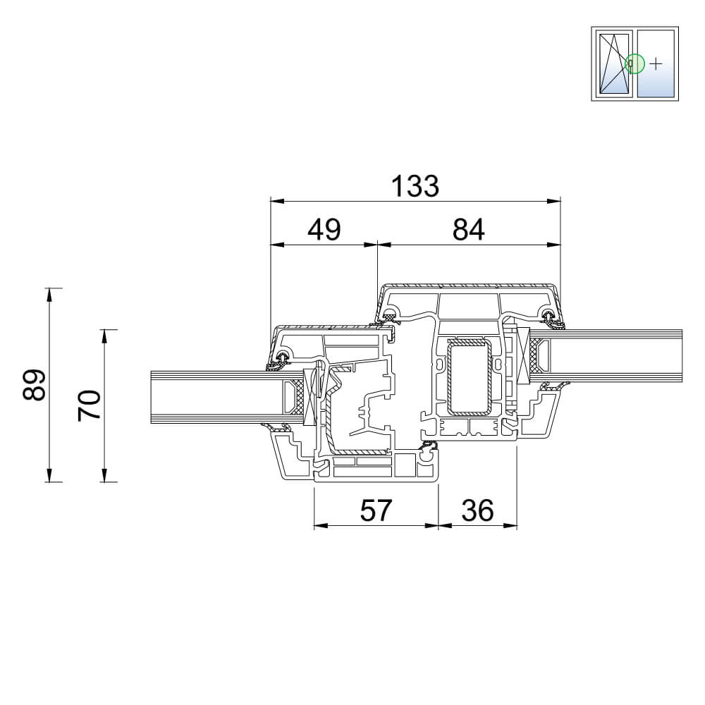 TwinSet 4000 - central mullion with one fixed and one openable sash