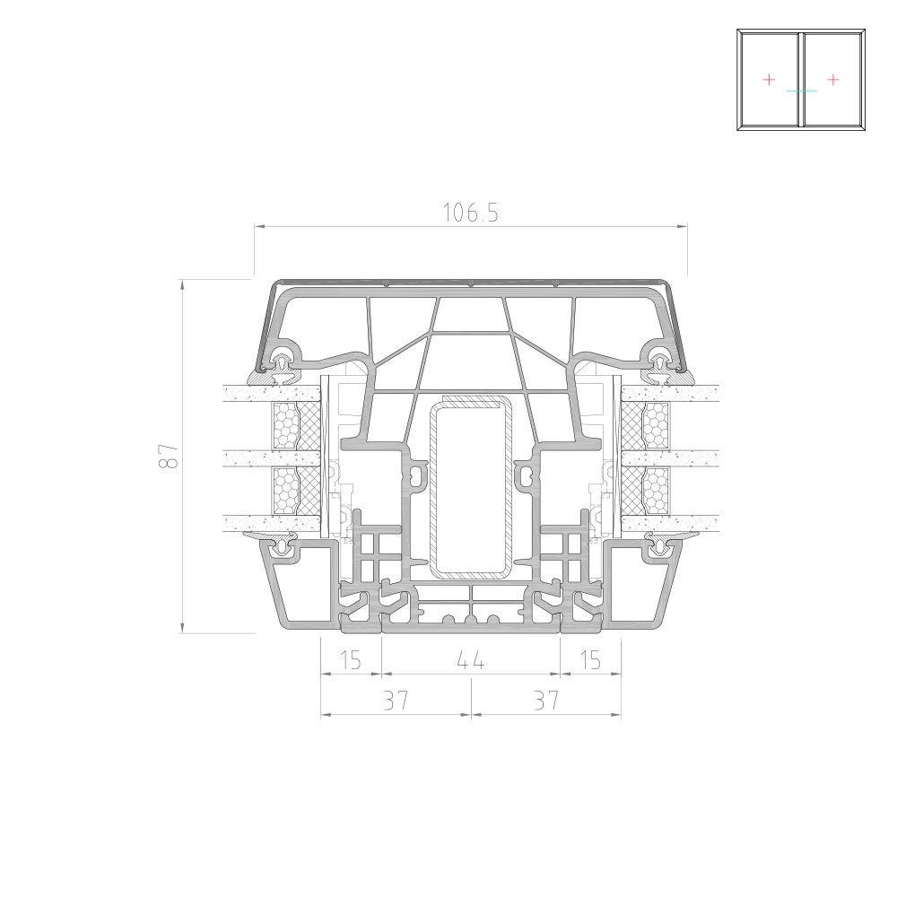 energeto TwinSet 8000 ED - central mullion with fixed glazing