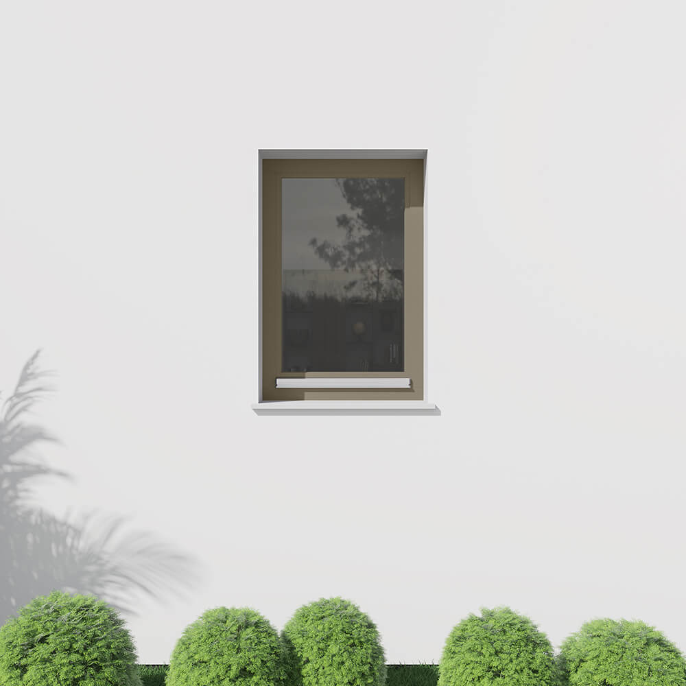 Installed wooden window in Olive Grey (RAL 7002) from the outside