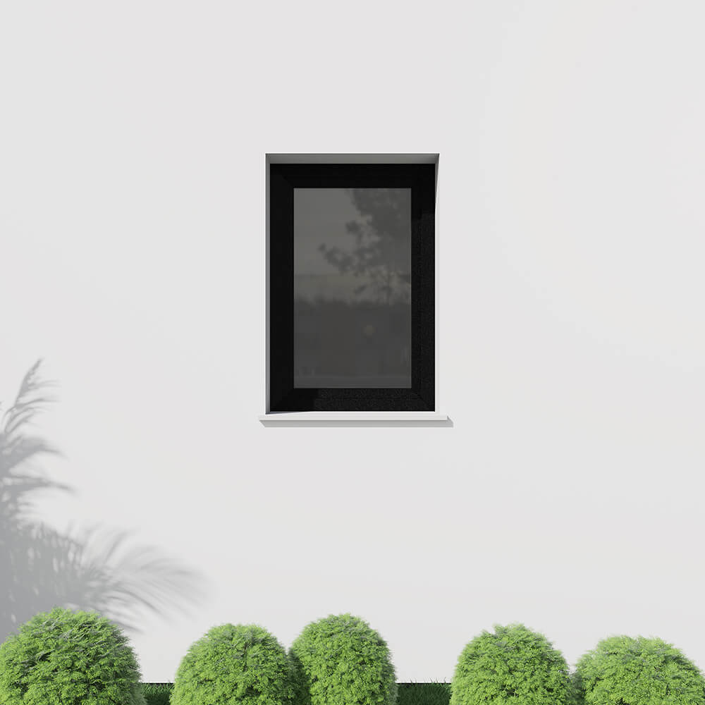 External view of an installed Jet Black (RAL 9005) uPVC window