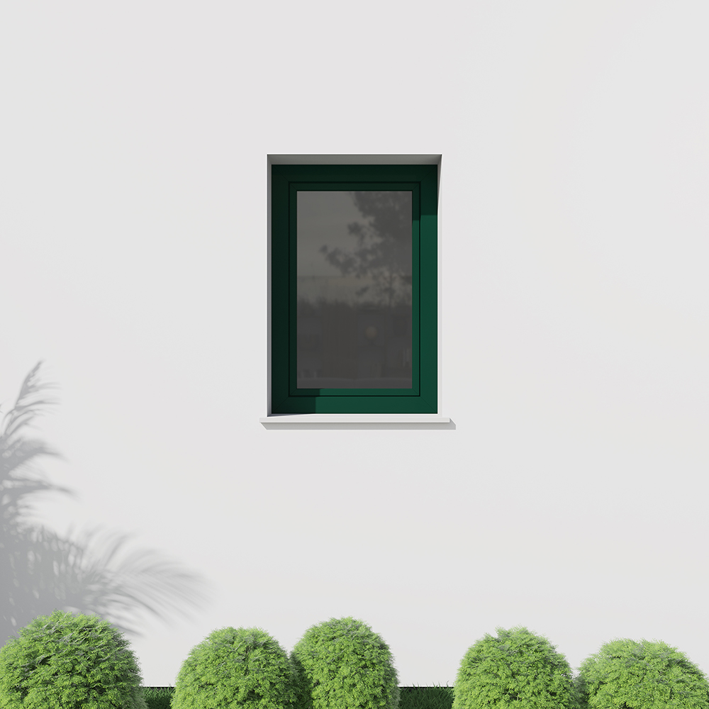 Installed uPVC-alu Moss Green (RAL 6005) window from the outside