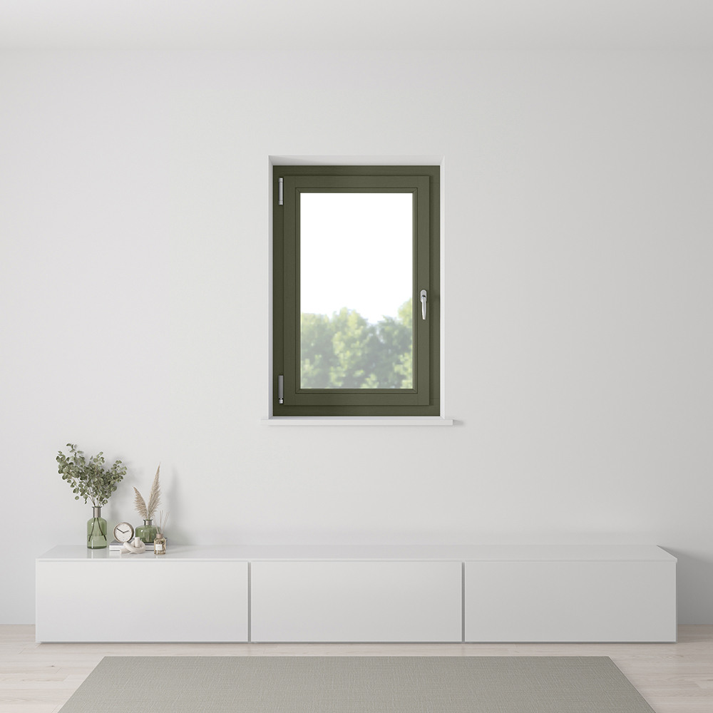 Installed Olive Green (RAL 6003) window from the inside