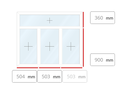 Dimension options in our configurator for a triple sash window with a single fanlight