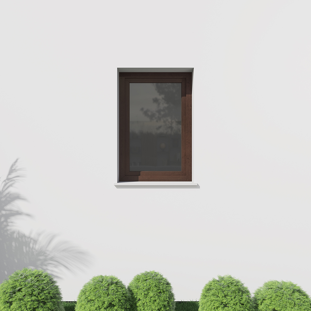 uPVC window in brown decor from the outside