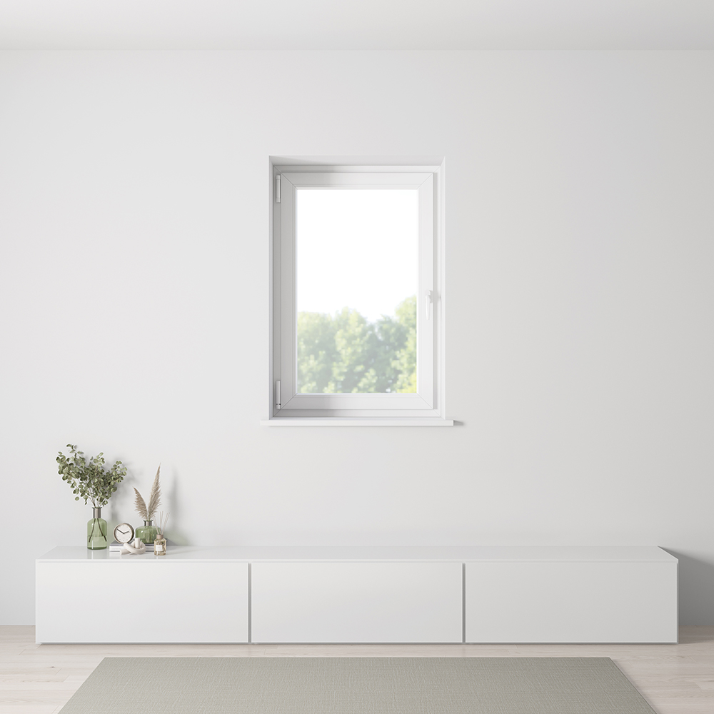Installed Wood-Texture Beige uPVC window with a white interior