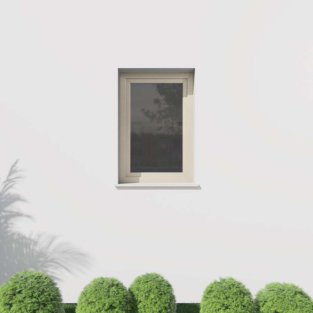 Installed Wood-Texture Beige uPVC window from the outside