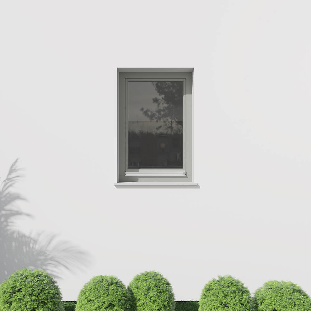 Installed wooden window in Agate Grey (RAL 7038) from the outside
