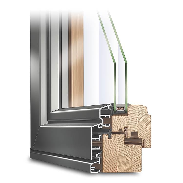 Wood-aluminium window IDEALU Trendline IV 68 semi-recessed
