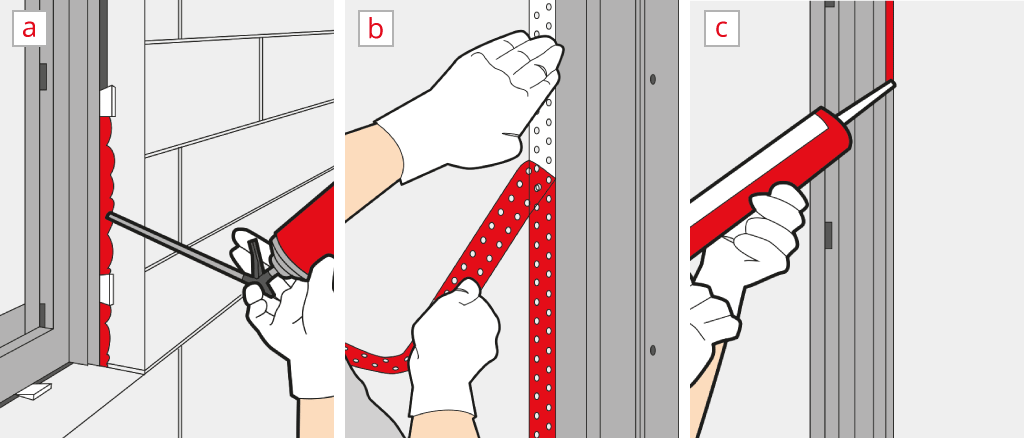 Seal windows with assembly foam and sealing tape