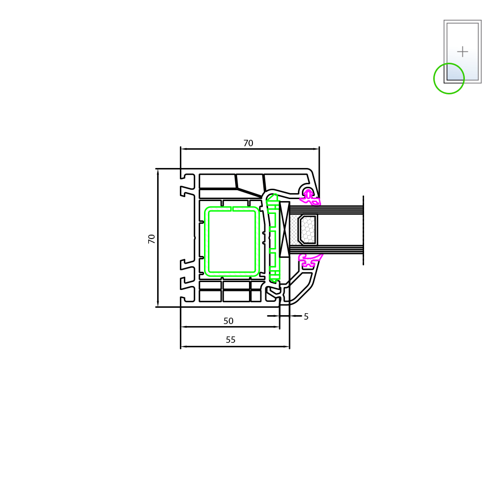 Corner detail of the IDEAL 4000 window panel's fixed glazing