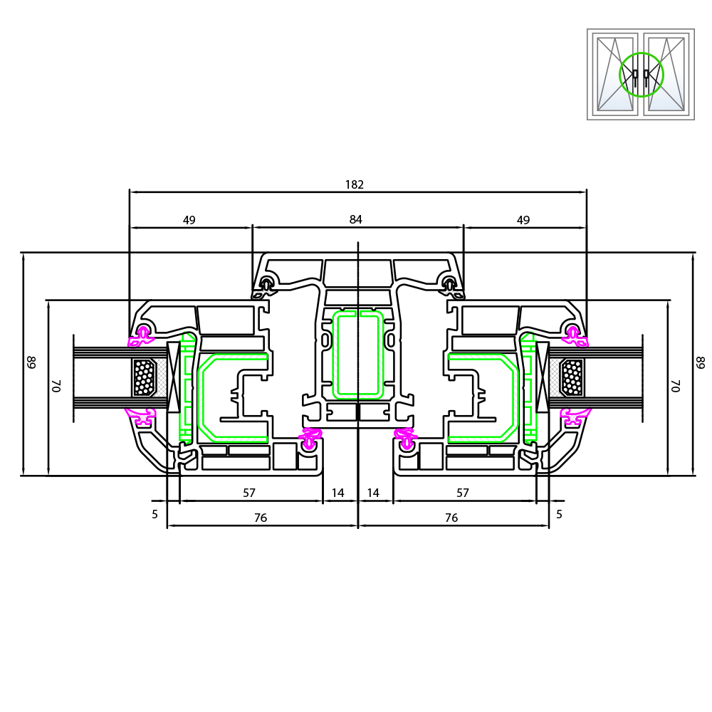 Ideal 4000 window with central mullion