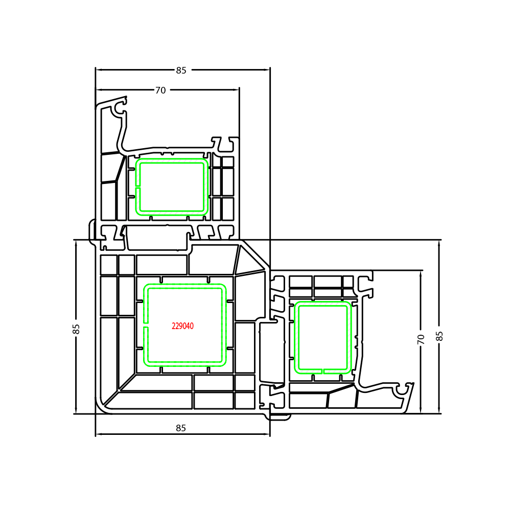 Corner coupling 90° for exterior edge