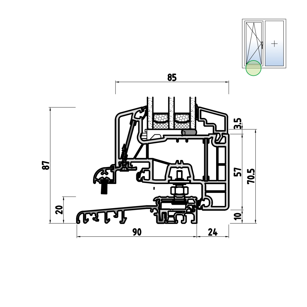 energeto 8000 French door with a flat threshold (barrier-free)