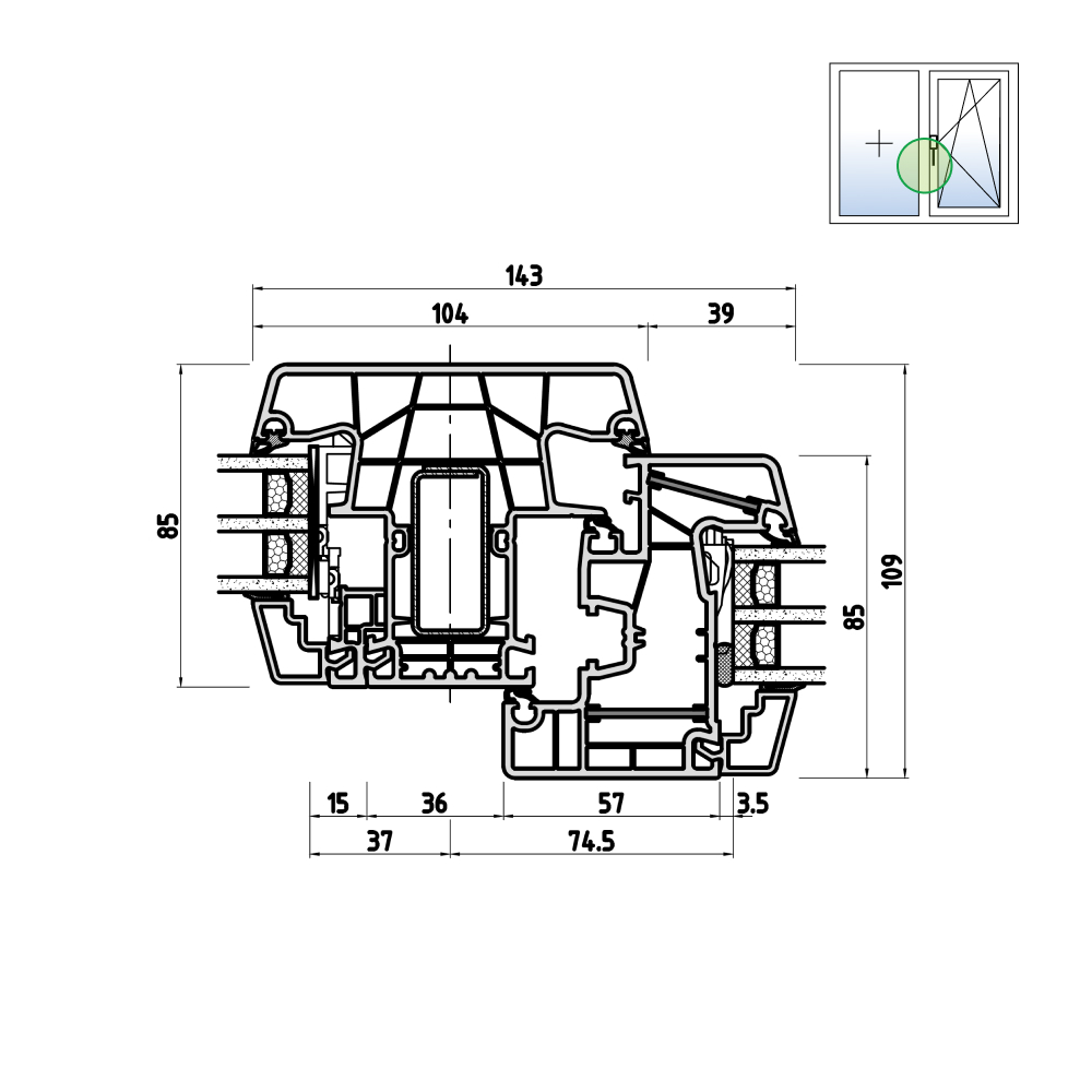 Energeto 8000 casement with fixed glazing