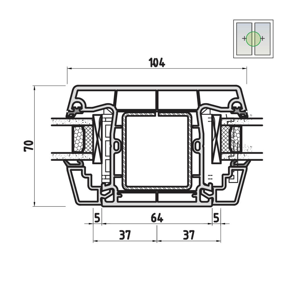Glass partitioning bar 104 mm
