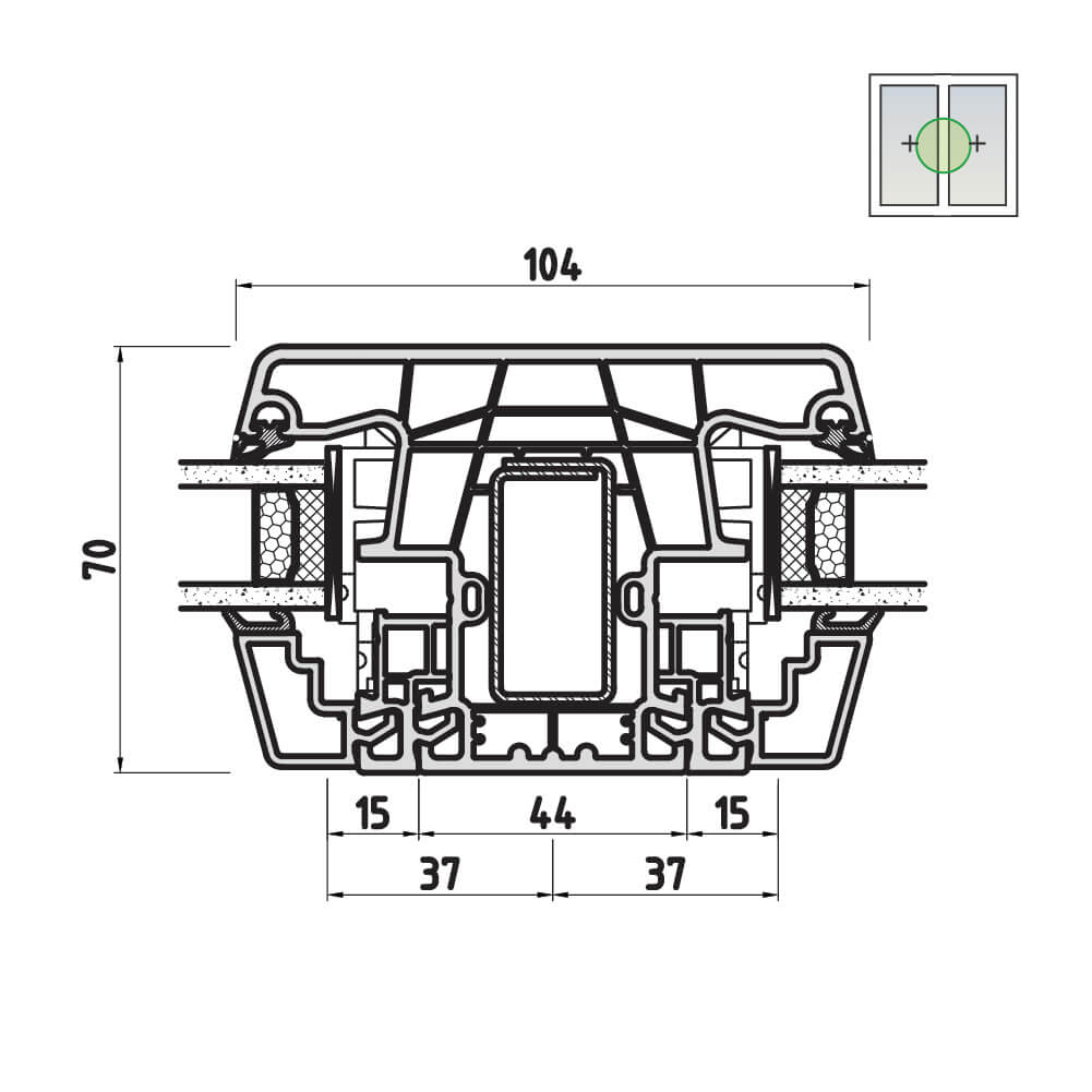 Ideal 5000 with large central jamb and fixed glazing