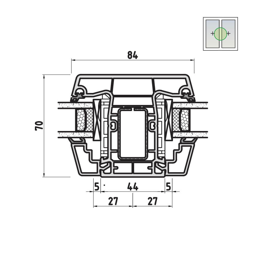 Ideal 5000 with medium large central jamb and fixed glazing