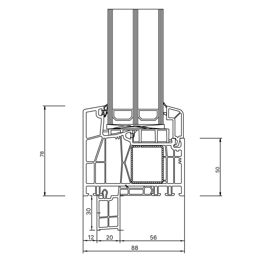 Kömmerling 88 MD new build 30mm window sill connection profile exterior view