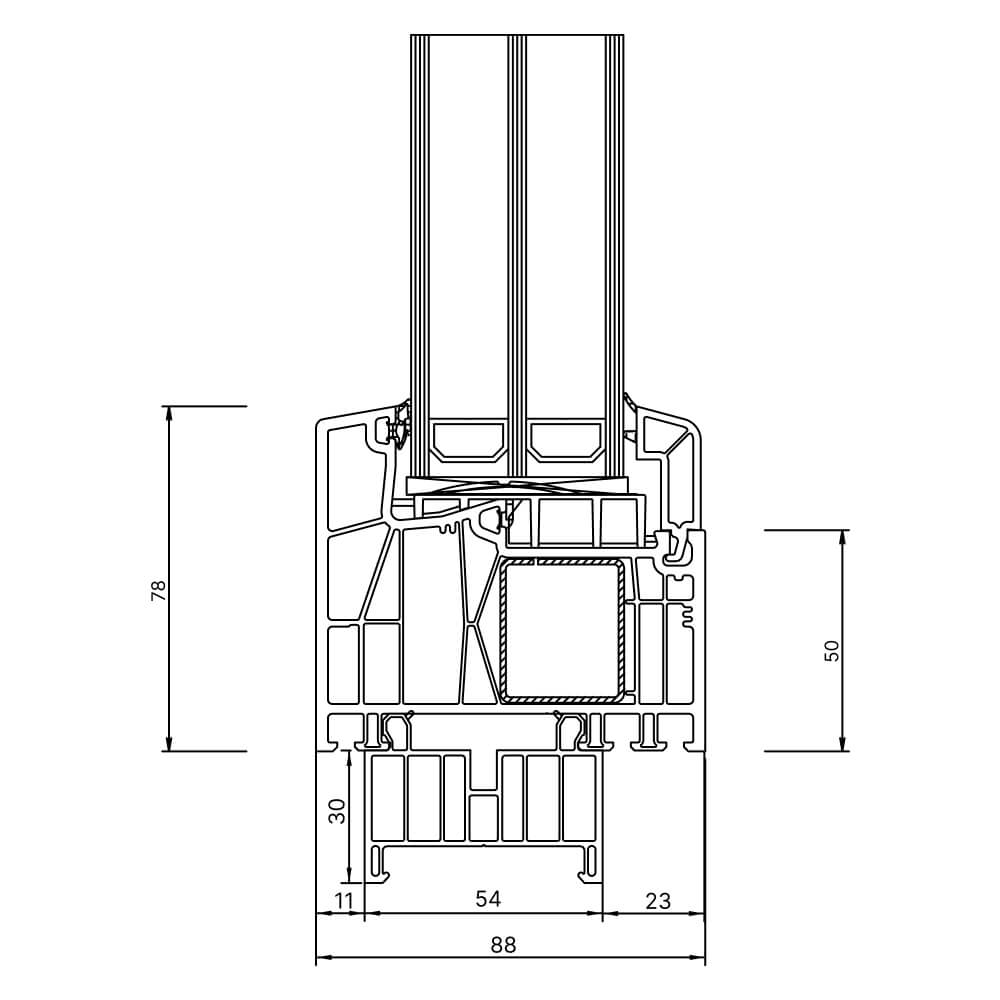 Kömmerling 88 MD new build 30mm window sill connection profile from central position