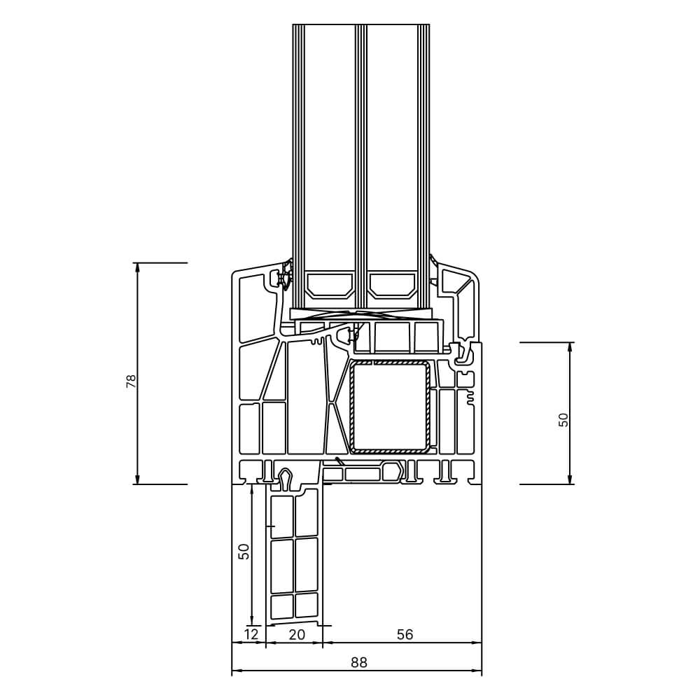 Kömmerling 88 MD new build 50mm window sill connection profile exterior view