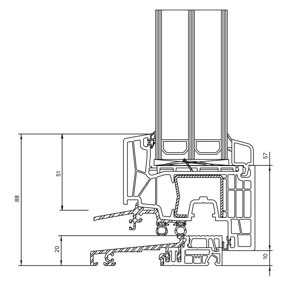 Kömmerling 88 MD french door with flat threshold (barrier-free)
