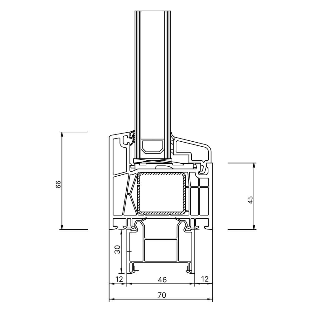 Kömmerling 70 AD new build 30mm window sill connection profile from central position