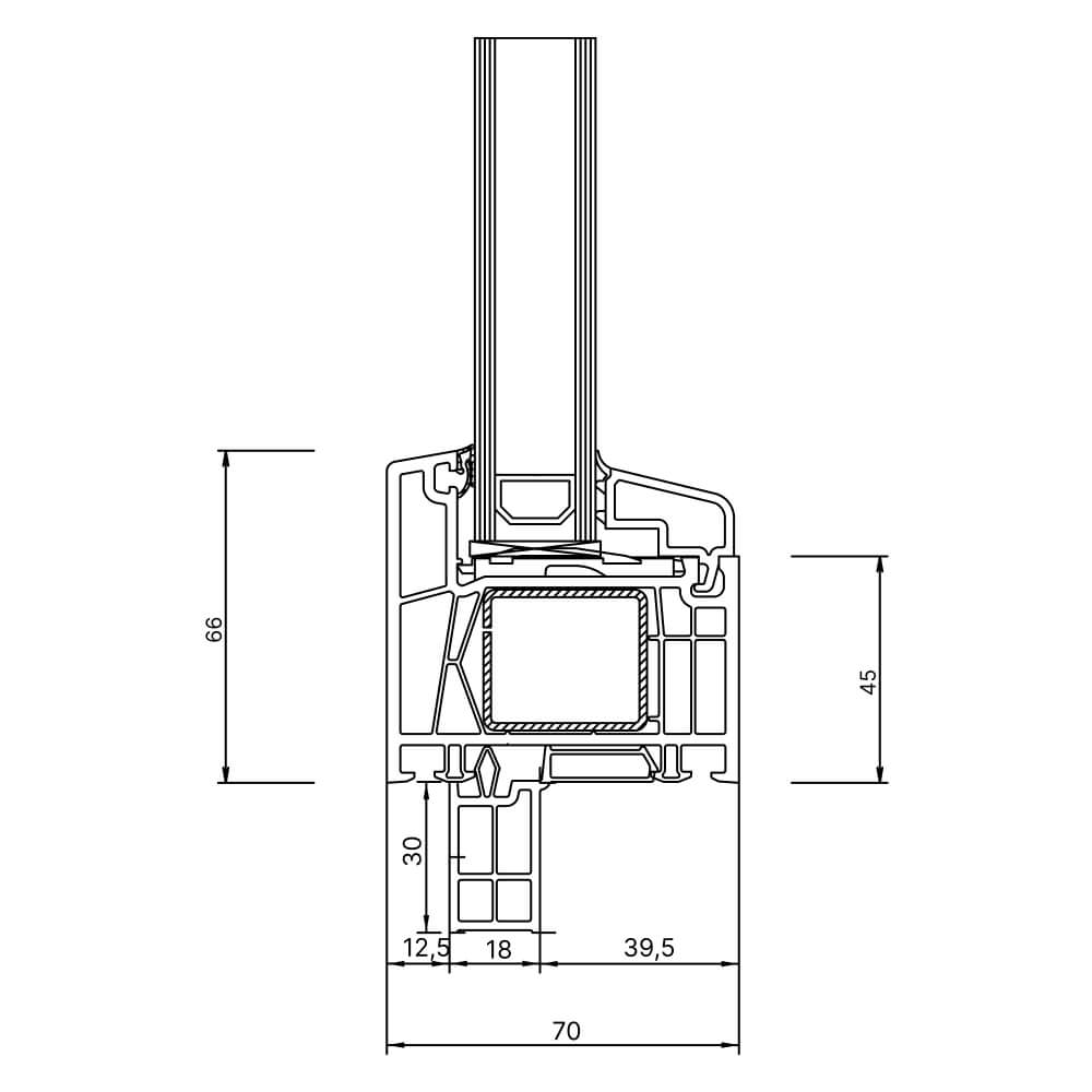 Kömmerling 70 AD new build 30mm window sill connection profile exterior view