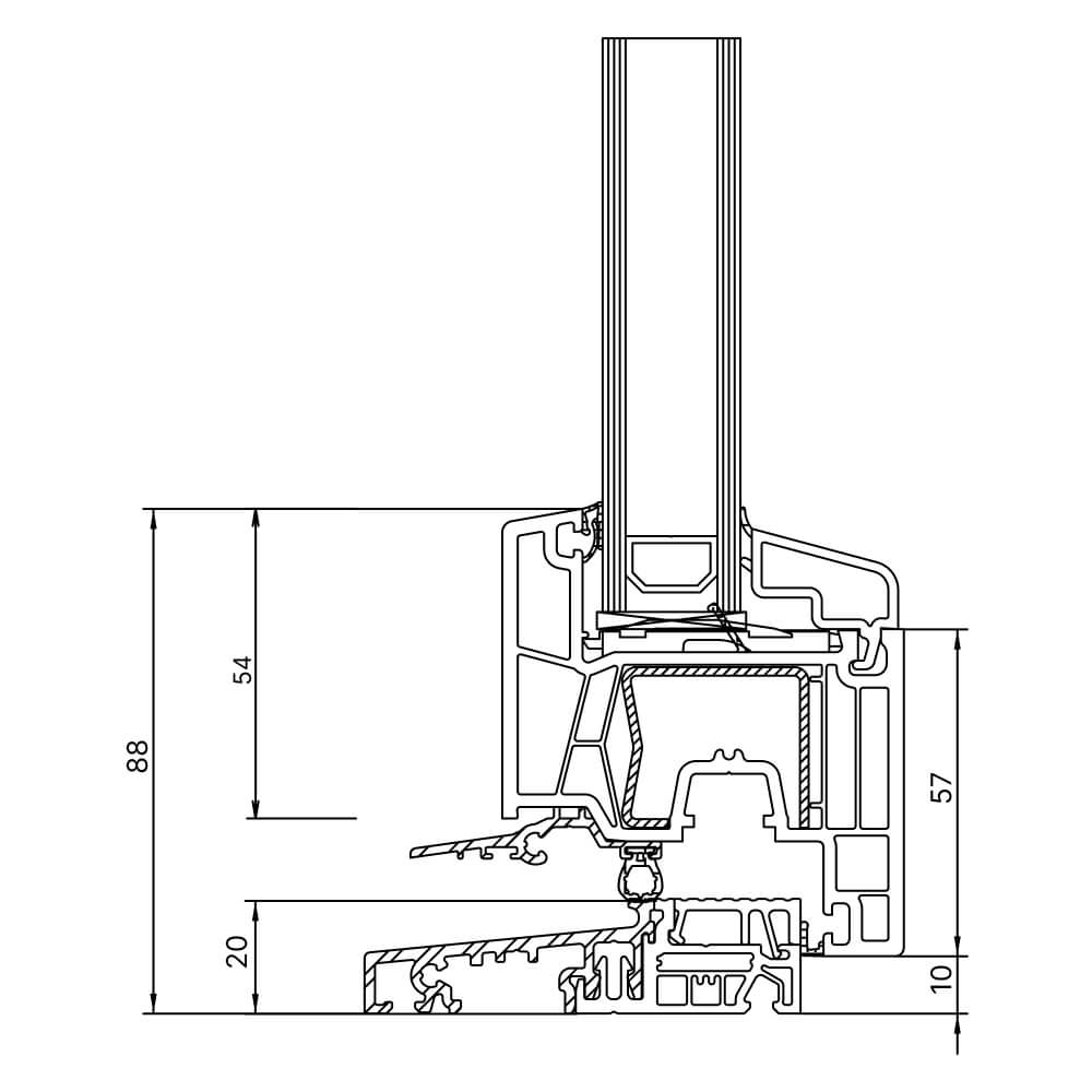 Kömmerling 70 AD french door with flat threshold (barrier-free)