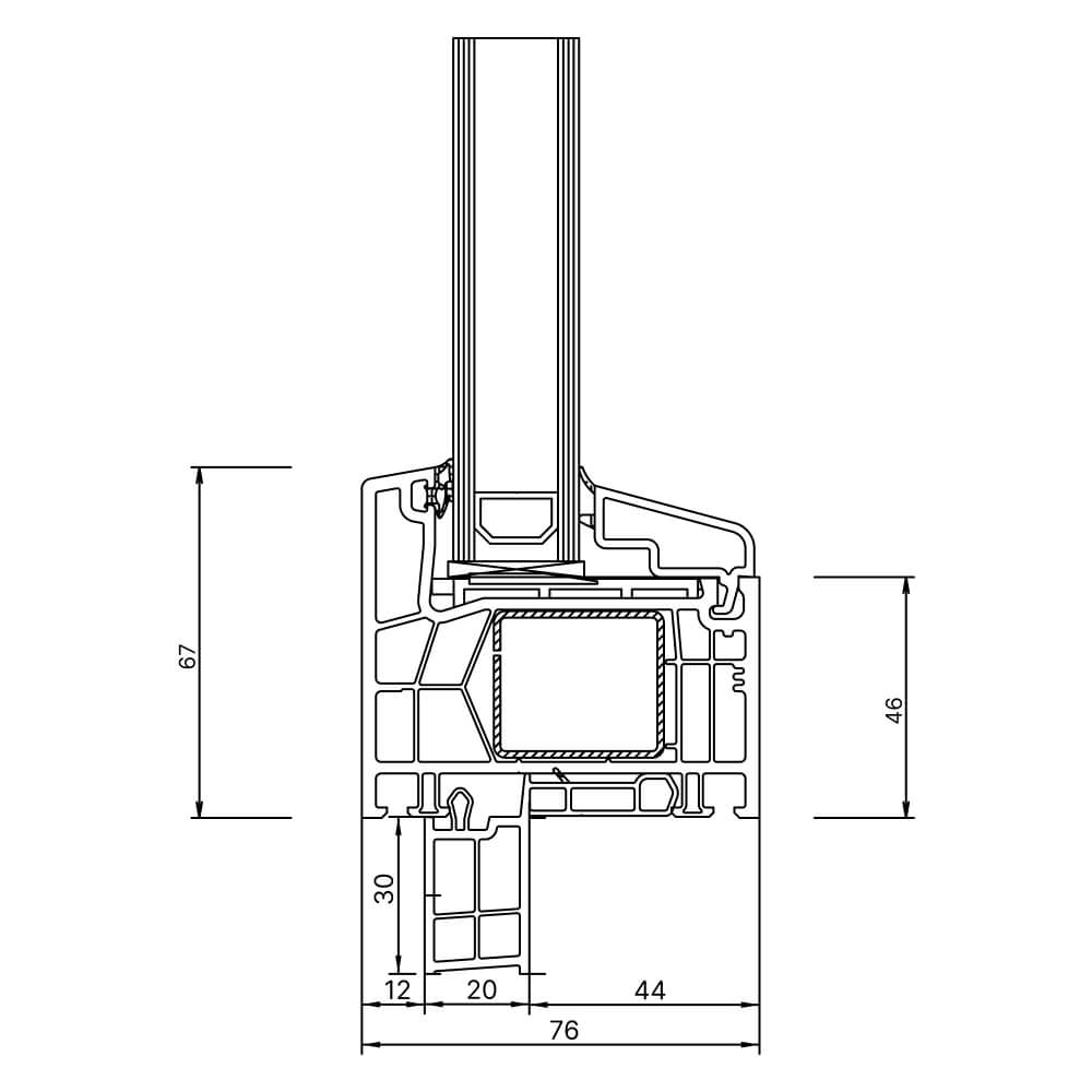 Kömmerling 76 AD new build 30 mm window sill connection profile exterior view