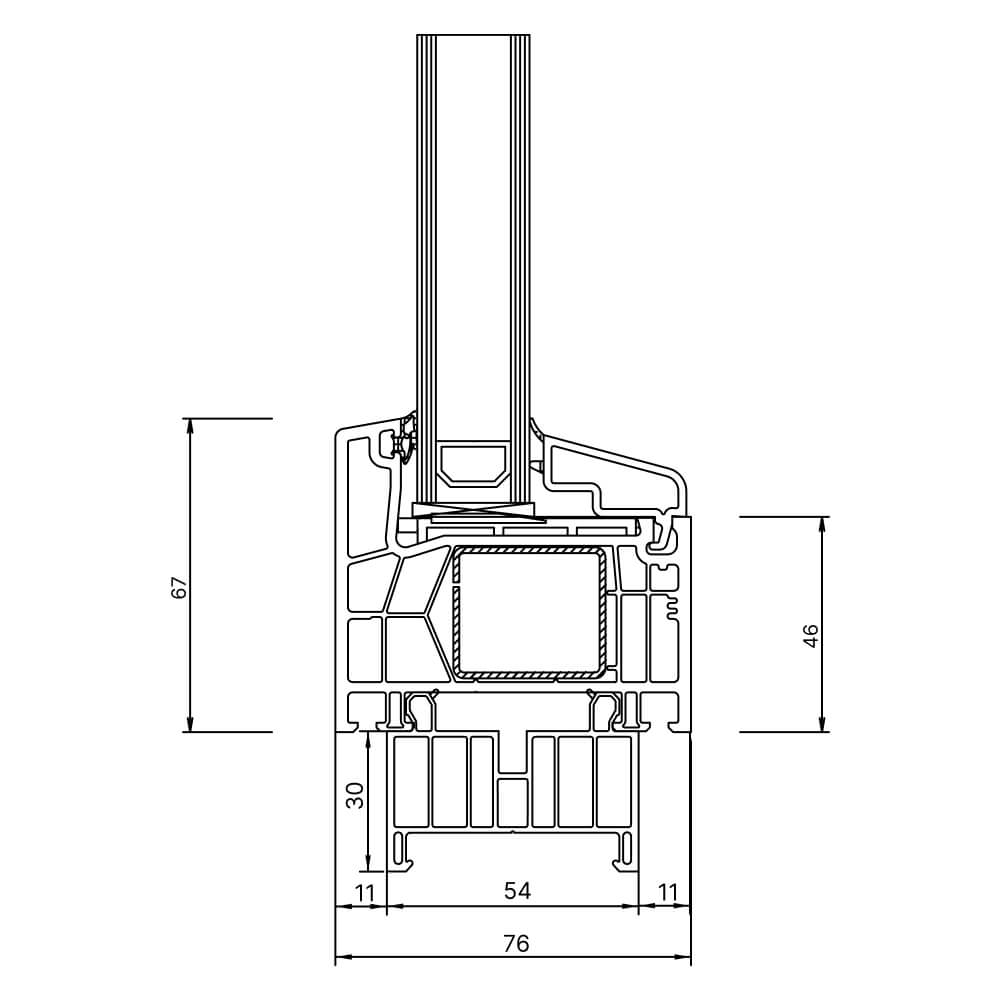 Kömmerling 76 AD new build 30 mm window sill connection profile from middle position